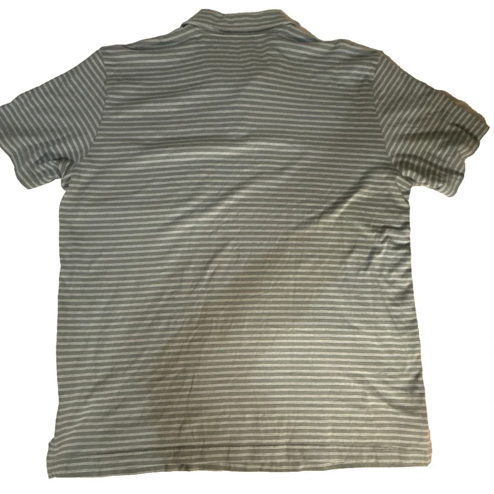 The North Face Mens Large Polo Shirt Greenish Gray Striped Short Sleeve Casual